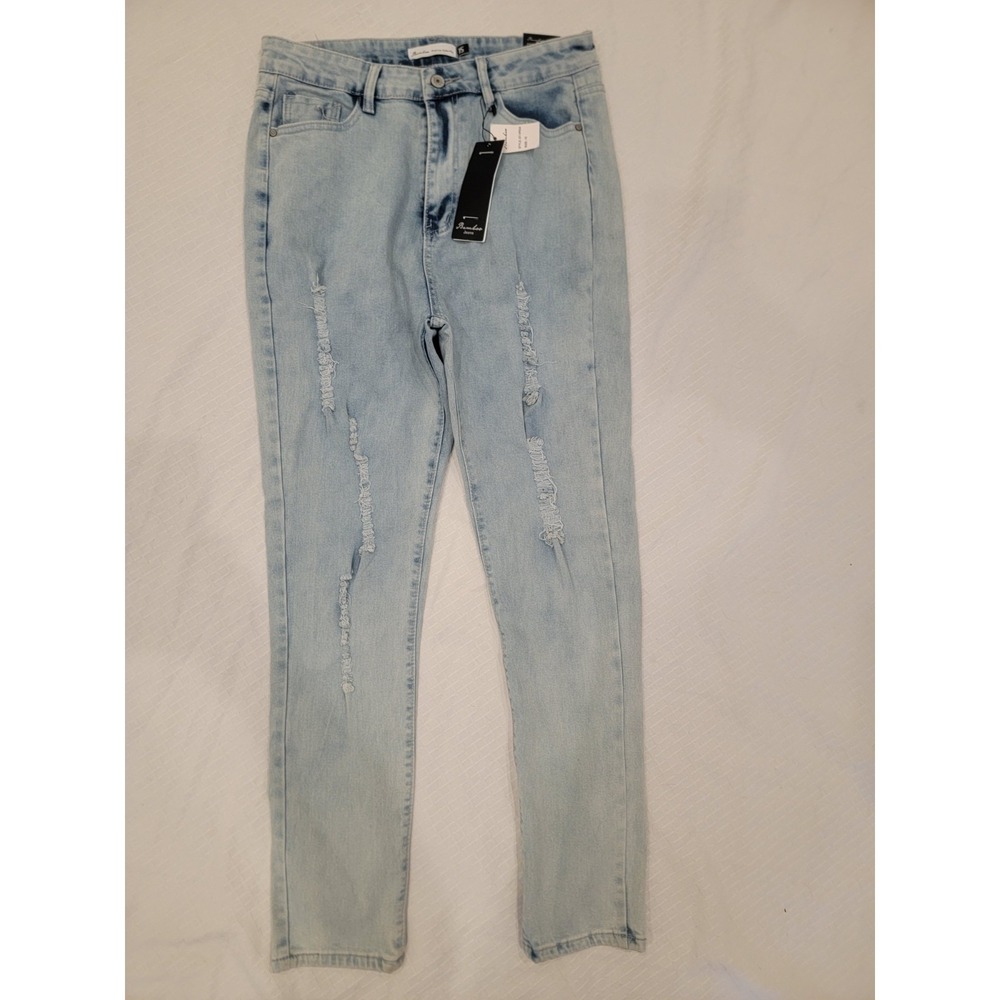 bamboo jeans womens size 15 skinny‎ distressed stretch mid rise Medium Wash NWT